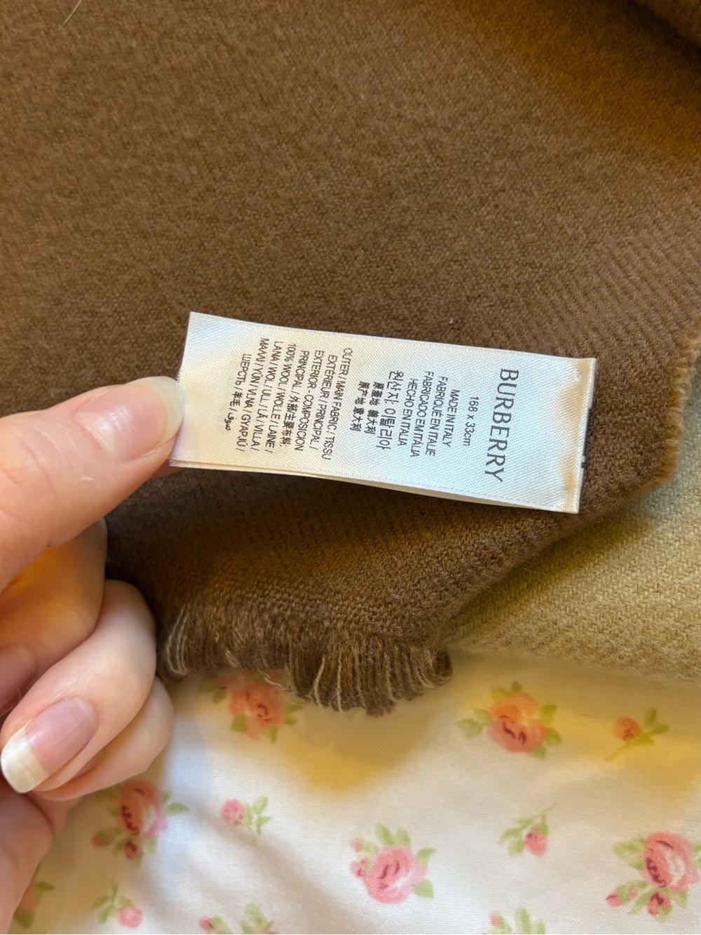 Burberry Olive Green and Brown Logo Fringe Scarf - Picture 2 of 6
